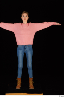 Shenika blue jeans brown shoes workers pink sweater standing t-pose…